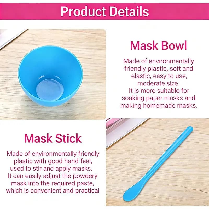Portable bowl for preparing face masks and set of six makeup brushes, essential tools for travel and daily skin care needs.