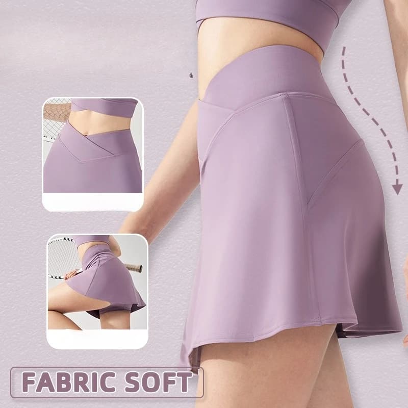 1pc Abito da Tennis Estivo 2026 da Donna 2 in 1 con Gonna-Pantaloncino Elasticizzata a Vita Incrociata e Tasca Interna Traspirante per Yoga, Sport e Uso Quotidiano