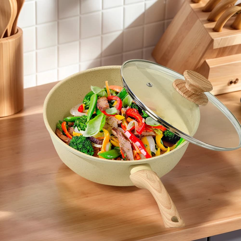 Nonstick Frying Pan Skillet with Lid Chef's Pan PFOA/PFAS/PTFE Free Heat Handle for Eggs & Omelets