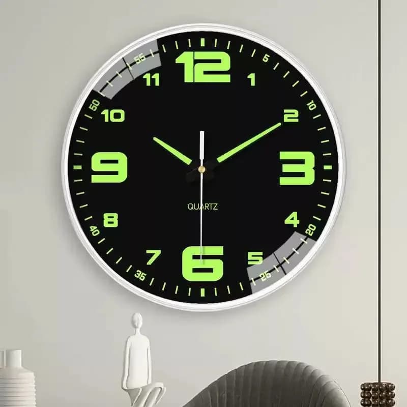 Orologio luminoso Orologio da parete silenzioso per camera da letto Orologio da parete Soggiorno Orologio al quarzo rotondo moderno, semplice e creativo, senza punzonatura