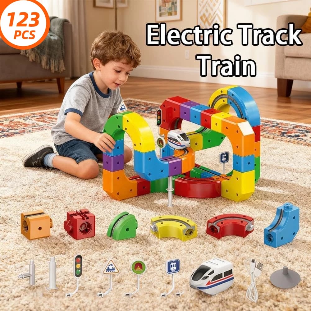 Set Treno Elettrico Klickrail - Blocchi da Costruzione Non Magnetici, Puzzle a Cubo per Bambini e Bambine, Regalo di Natale Disponibile