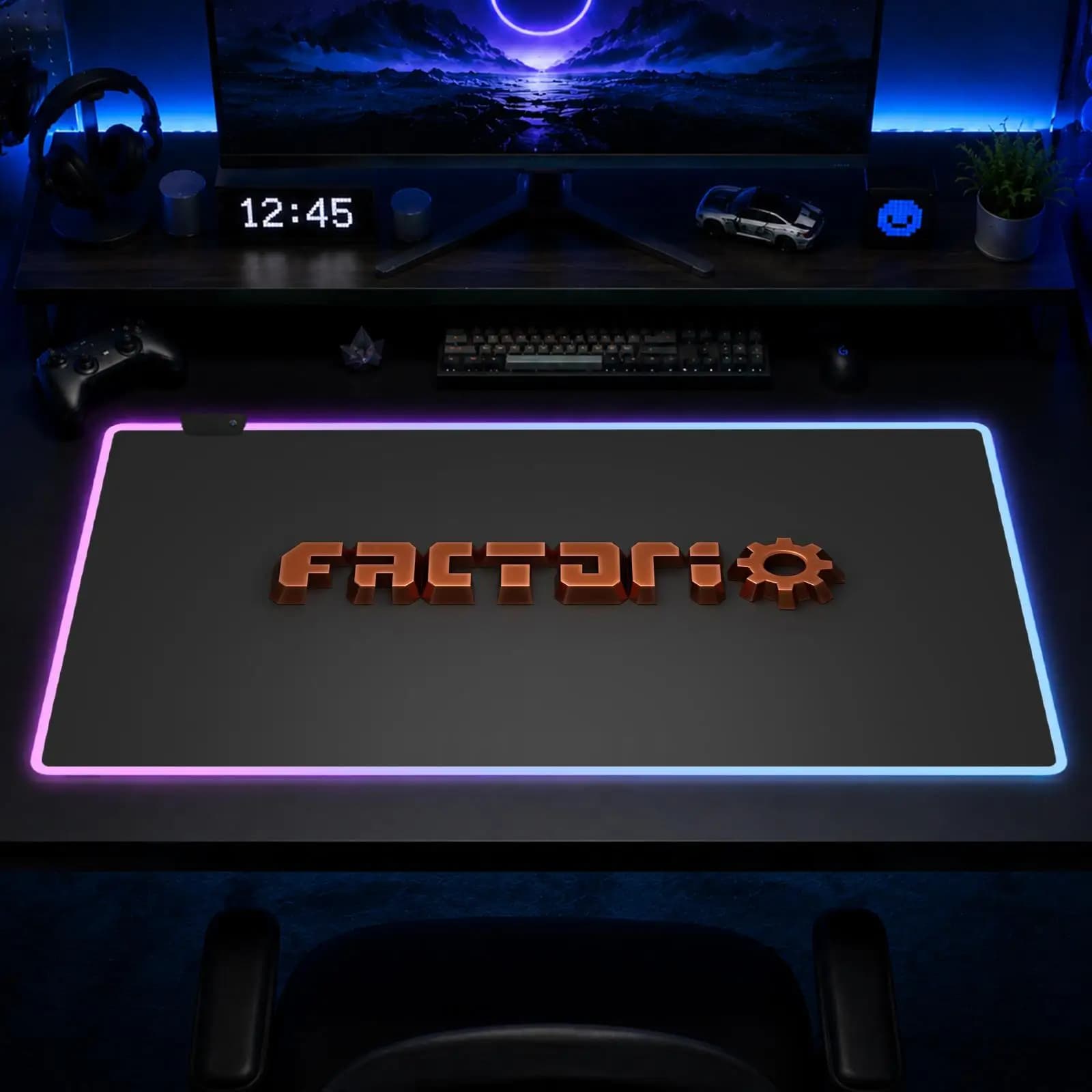 Tappetino per Mouse da Gaming Factorio, Tappetino XXL RGB per Scrivania, Tappetini LED per Tavolo, Tappetini Retroilluminati in Gomma per Desktop