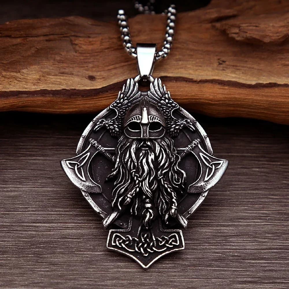 Vintage Viking Warrior Double Axe Raven Celtic Knot Stainless Steel Pendant Necklace For Men Biker Street Amulet Fashion Jewelry