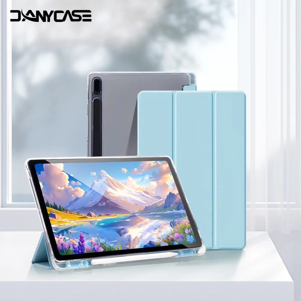Case for Samsung Galaxy Tab S9 FE 11 S8 S7 Plus FE 12.4in S6 Lite Transparent Back Tablet Cover for Tab with Pencil Holder