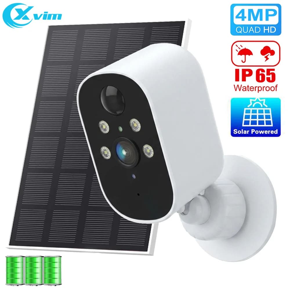 Wireless Solar Camera 1080P WiFi Security Camera Solar and Battery Powered PIR Human Detection Waterproof Night Vision 2K CCTV
