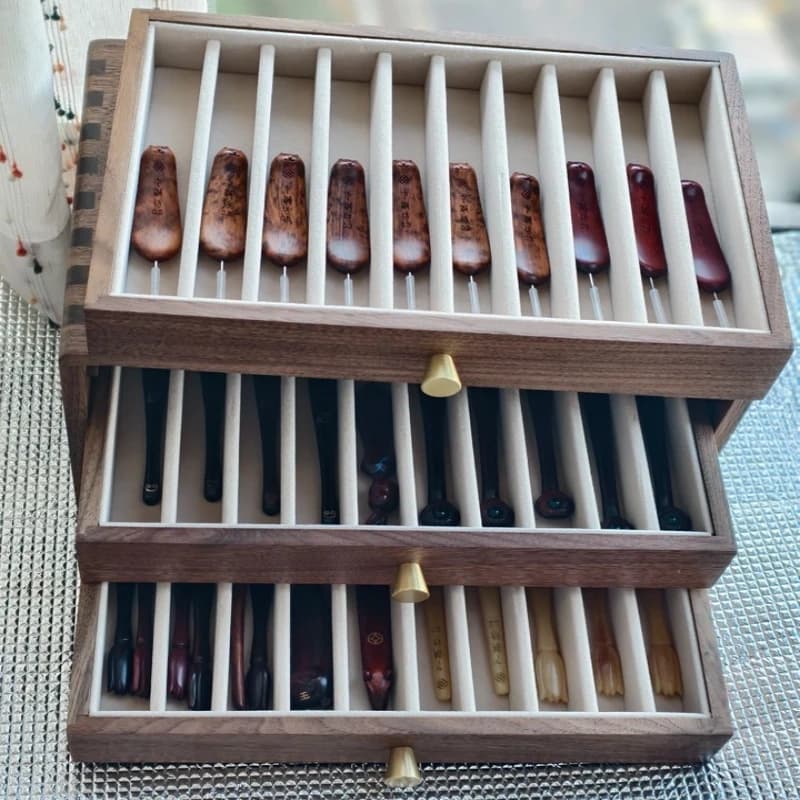 Walnut Pen Storage Box High-end Display Case with Drawer Crochet Hook Organizer Tray for Collectors Retro Stationery Cabinets