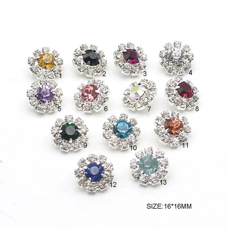 10Pcs 16MM rotondo in metallo strass bottone da cucito abito da sposa fai da te copricapo confezione regalo accessori per la decorazione del cucito a mano