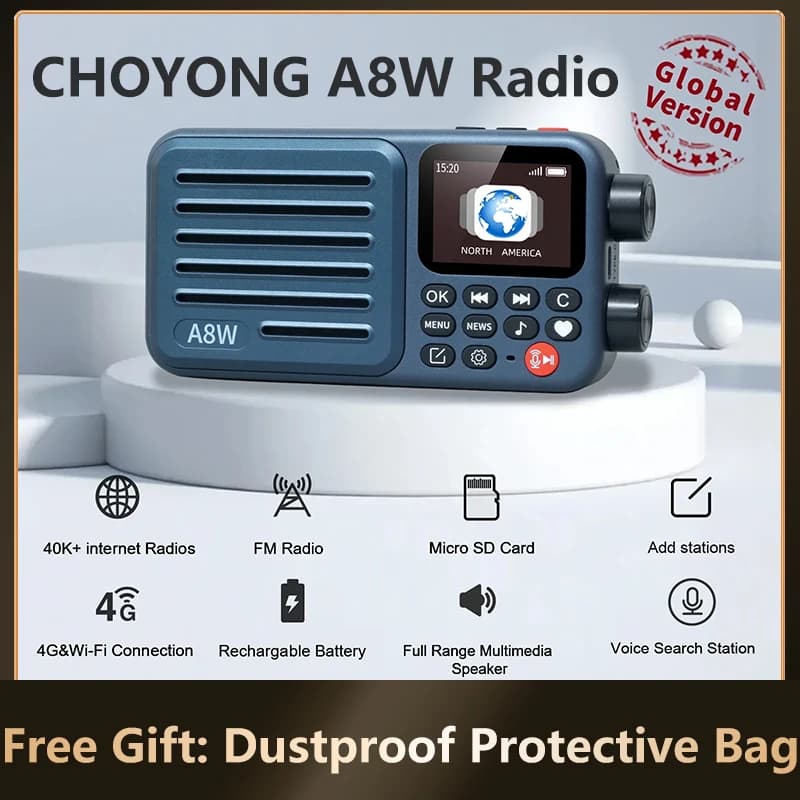 Radio Internet A8W, ricevitore FM radio portatile intelligente WIFI/4G con stazioni pre-stored 4K+, ricerca vocale, Ba ricaricabile da 2000 mAh