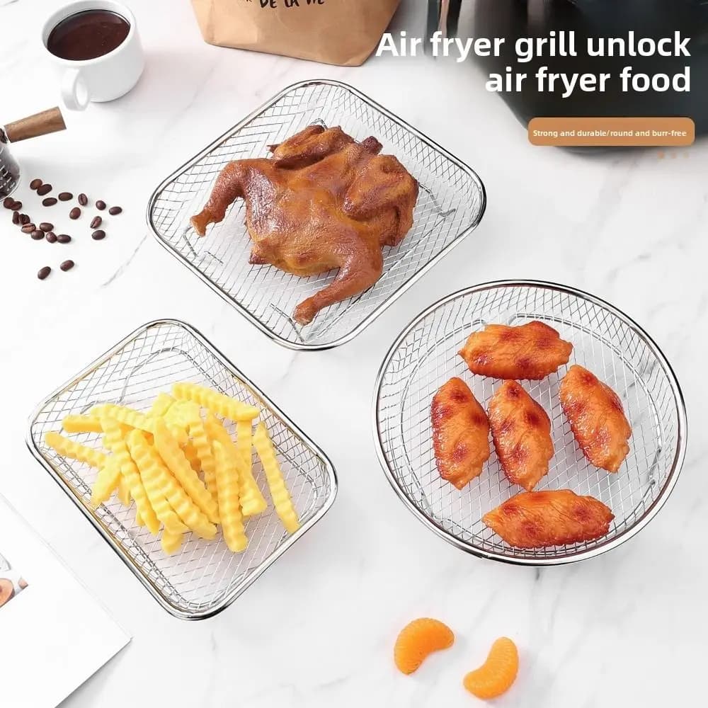 Non-Stick Airfryer Tray Wire Rack Basket Kitchen Gadgets Air Fryer Rack Stackable Grilling Rack Stainless Steel Grill Basket