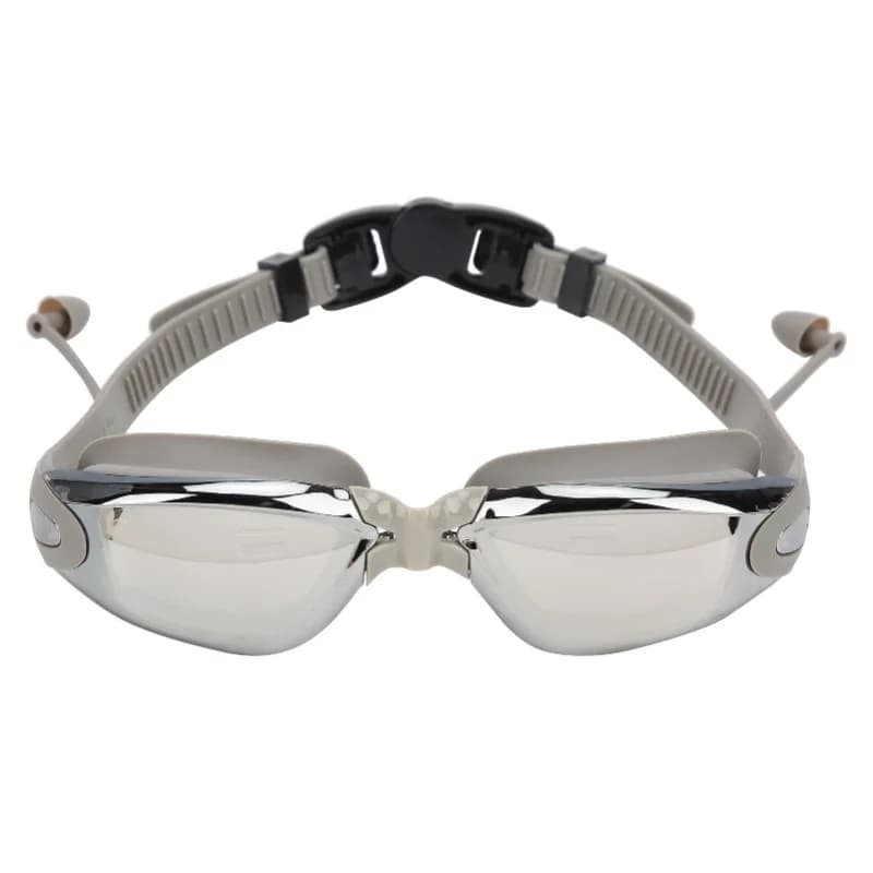 Waterproof Anti Fog Swimming Goggles Electroplating AntiUV Glasses With Earplug For Adult(Silver )