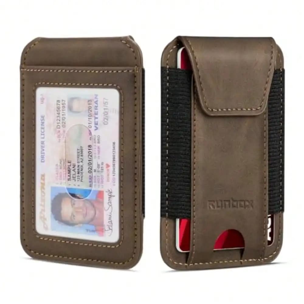 Portafoglio da uomo per 6-8 carte con finestra per documenti, blocco RFID, porta carte di credito, tasca frontale minimalista, idea regalo.