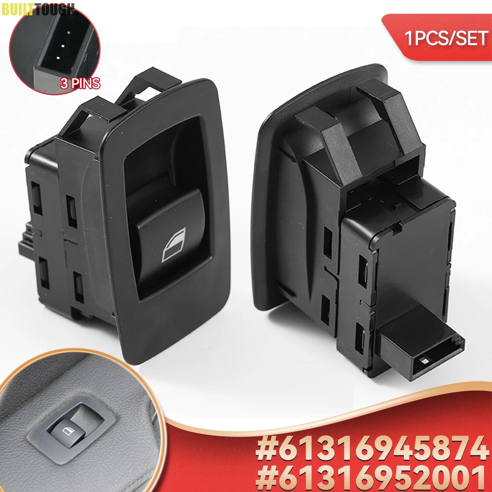 3 pin 61316945874 Interruttore alzacristallo elettrico lato passeggero adatto per BMW E71 E72 E83 E90 E91 316i 318i 320i 61316952001 6945874