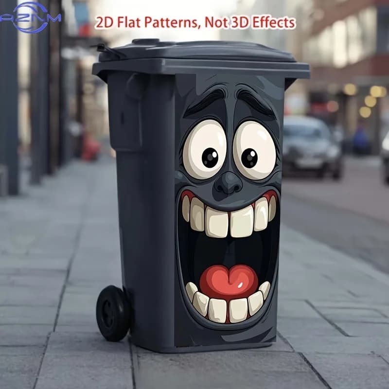 1pc 2D Flat Interesting "Big Mouth Cartoon Face" Trash Can Sticker, 2D Flat Wall Sticker, Removable Self-Adhesive Outdoor Tras