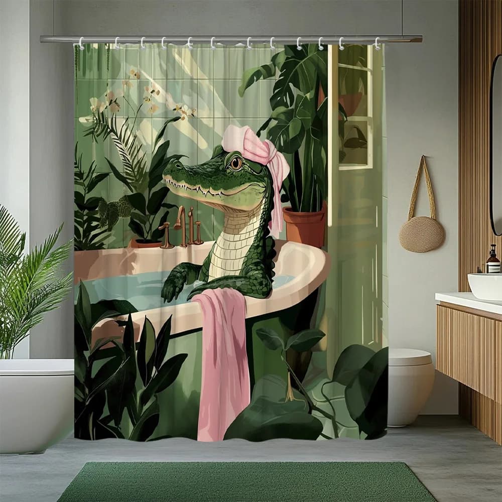 1pc divertente modello coccodrillo tenda da doccia pianta tema vasca da bagno divisoria tenda appesa adatta per la decorazione del bagno Polyes