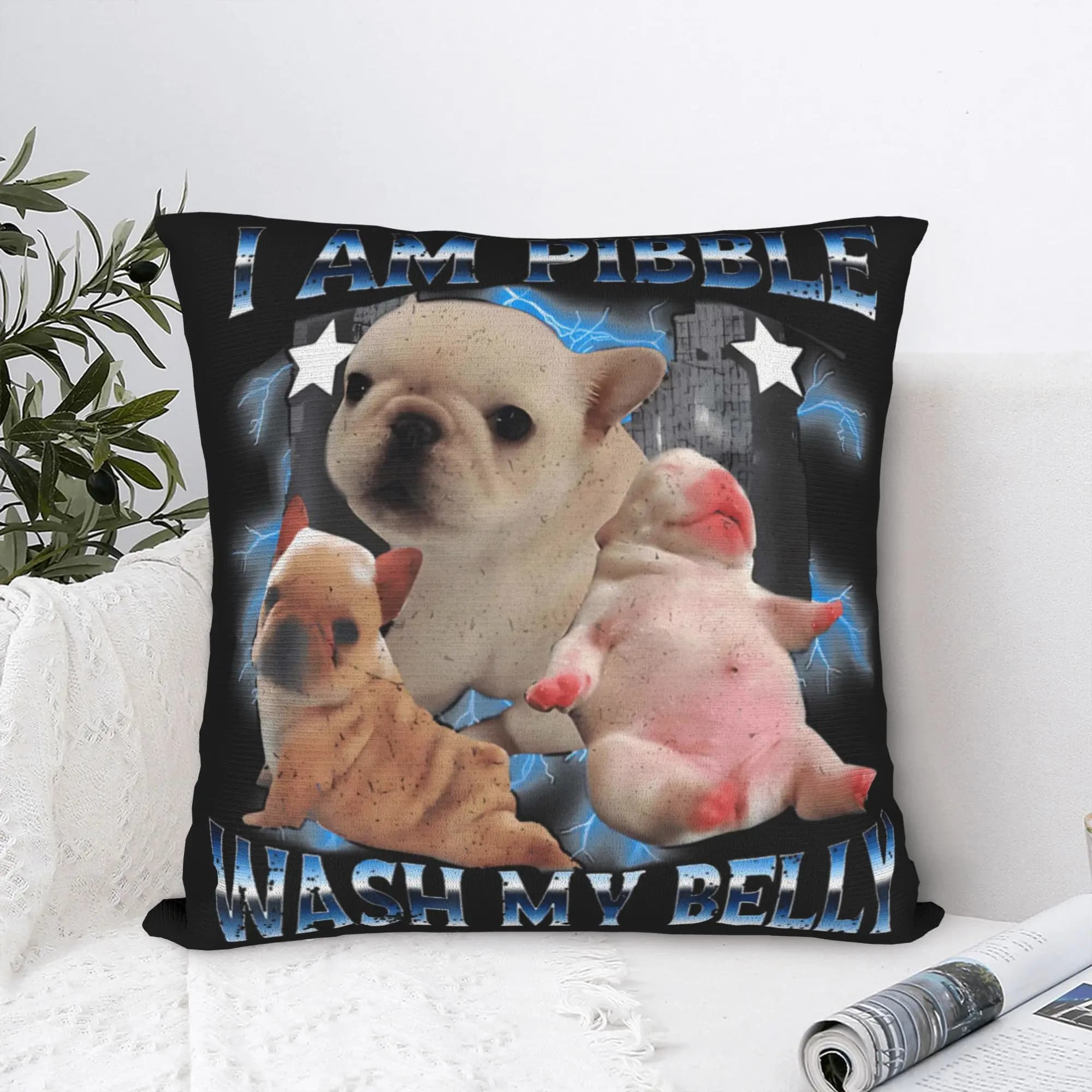 Federa per cuscino I Am Pibble Wash My Belly Pibble Meme Federa per cuscino personalizzata per divano Decorazioni per la casa Federe divertenti e carine