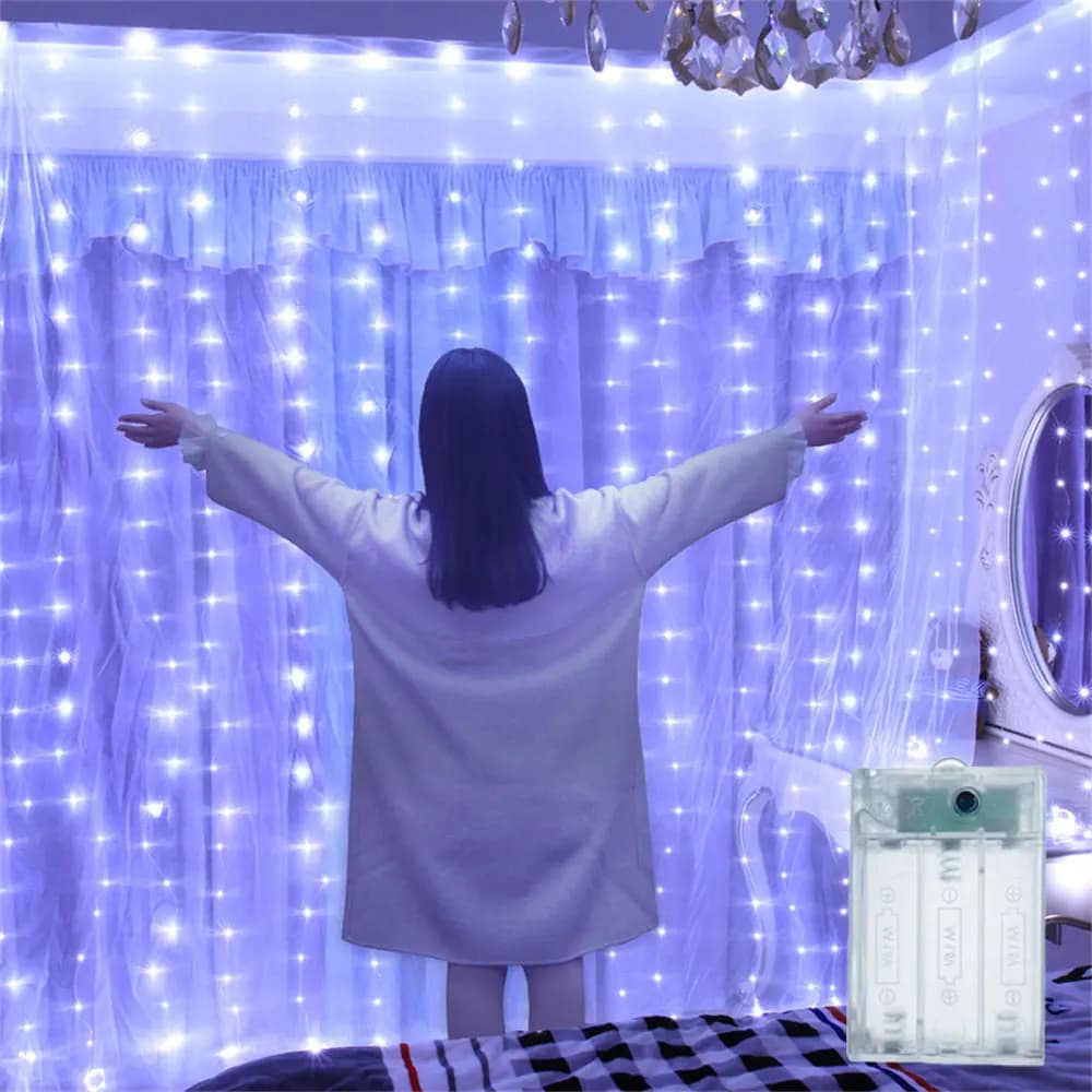 Decorazioni per la Stanza del Ramadan, Luci a Tenda LED 3M 6M, Alimentazione a Batteria, Ghirlanda Luminosa per Matrimoni, Decorazione Esterna per Eid Mubarak