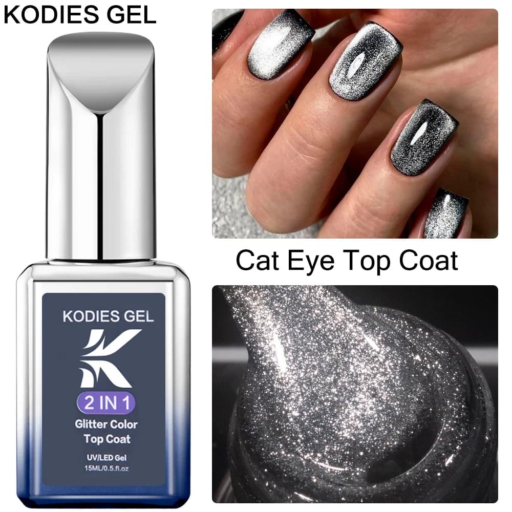 KODIES GEL 2024 NUOVO Occhio di Gatto Top Coat Gel UV Smalto per unghie 15ML Semi Permenent Riflettente Spar Topcoat Magnetico Gellak per Manicure