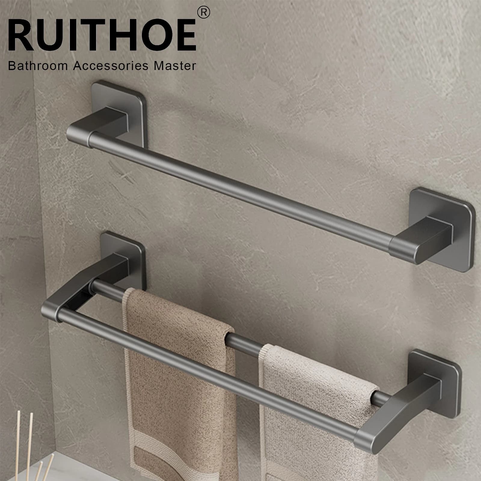 Portasciugamani da bagno Portasciugamani Supporto da parete Senza supporto per trapano 30/40/50 cm Portasciugamani in plastica ABS Doppia barra 2 livelli Appartamento