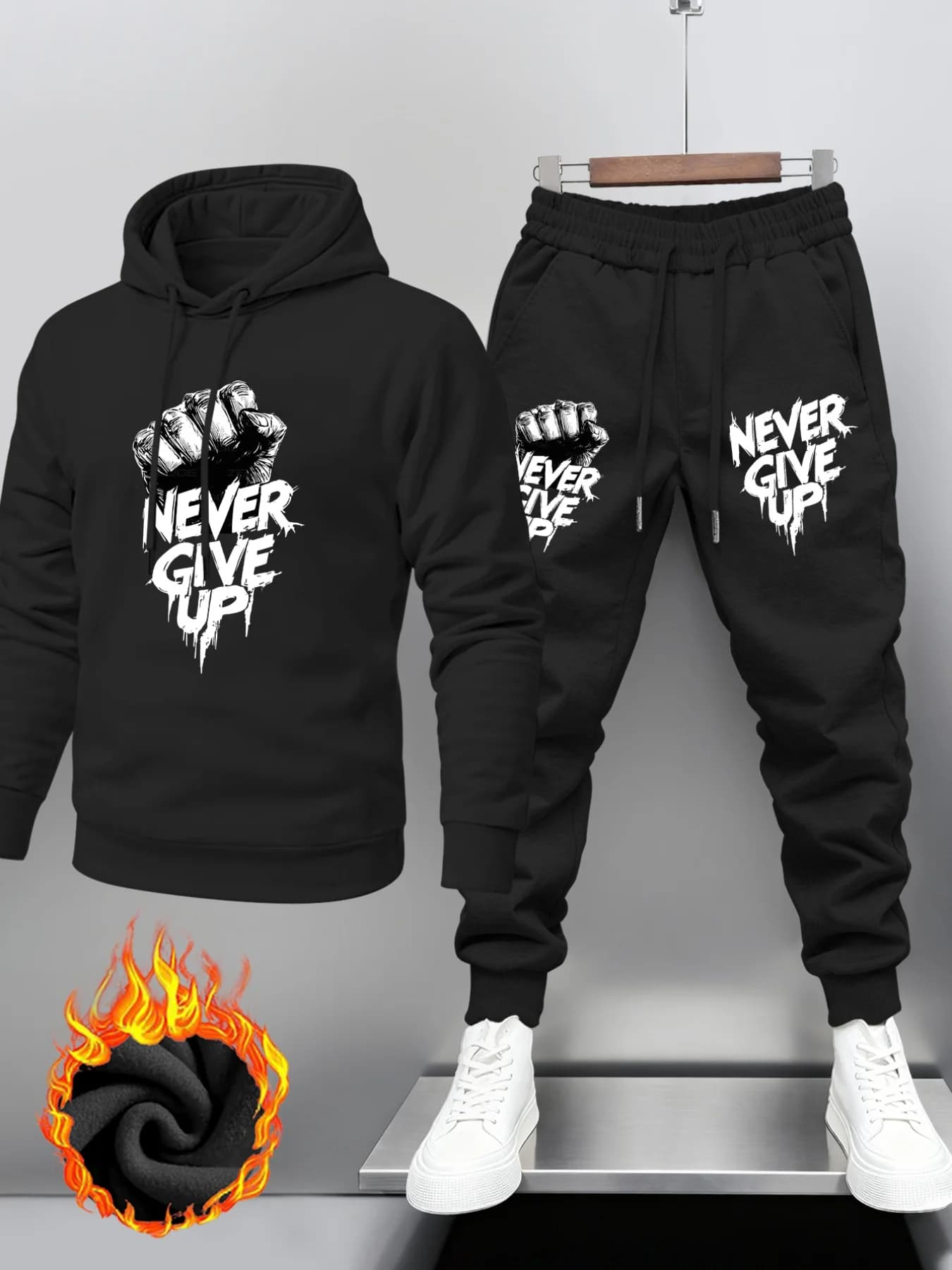 Hip-hop style men's hoodie and pants set. Loose fit, comfortable and versatile. Hip-hop style men's hoodie and pants set.