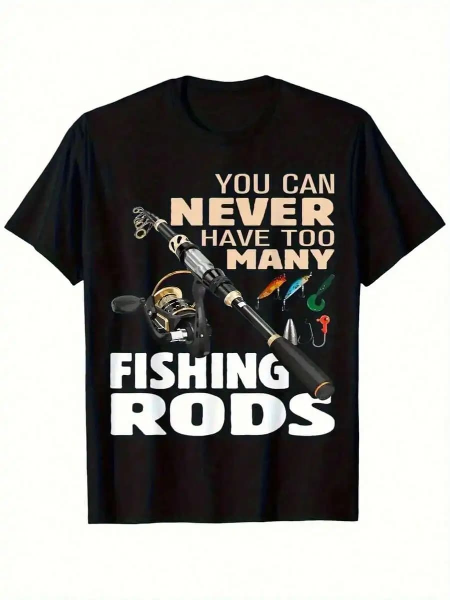 1 maglietta divertente da pesca per uomo - T-shirt nera con grafica a forma di canna da pesca e scritta, maglietta pesante per uomo