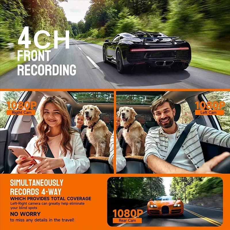 Kit completo per cruscotto per auto 1080P a 4 canali di vendita caldo, interno anteriore e posteriore, DVR WiFi con visione notturna e registrazione in loop, completo