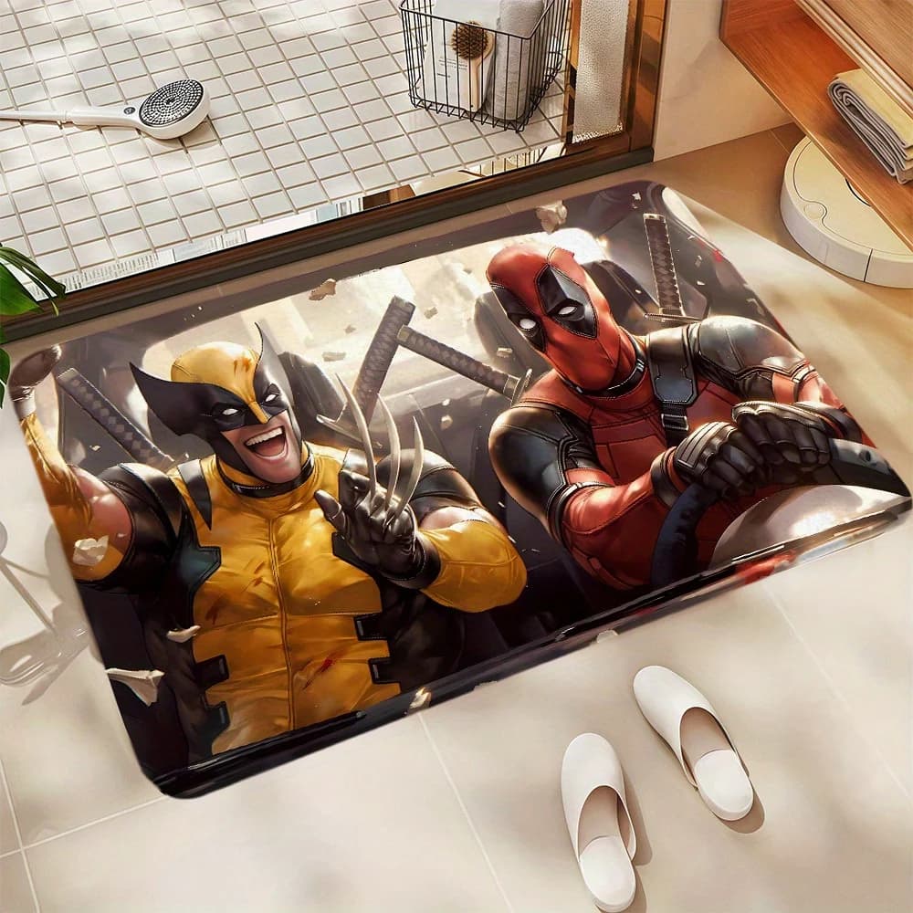Tappetino per porta creativo in flanella Marvel Deadpool e Wolverine, tappetino assorbente, universale per interni ed esterni, porta resistente