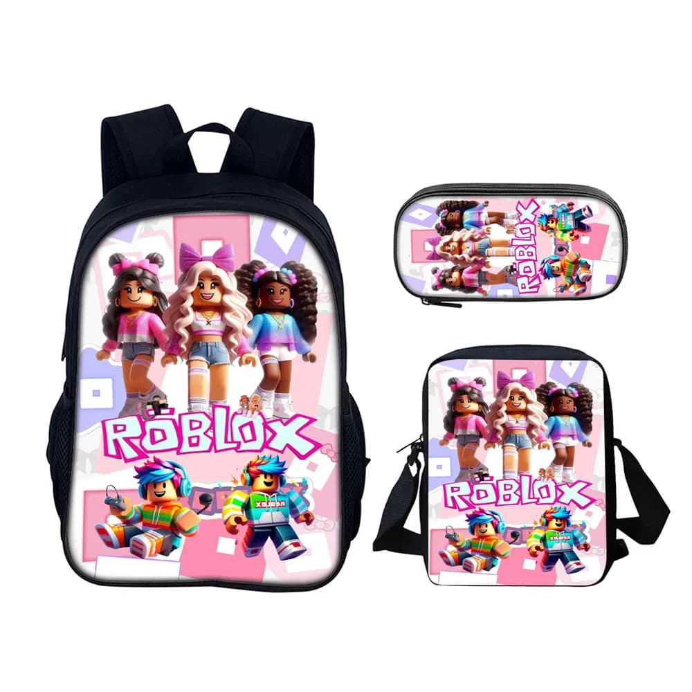 3pcs/Set Game Roblox Peripheral Cartoon Anime School Bag Lunch Bag Pencil Case Set Student Backpack Birthday Gifts