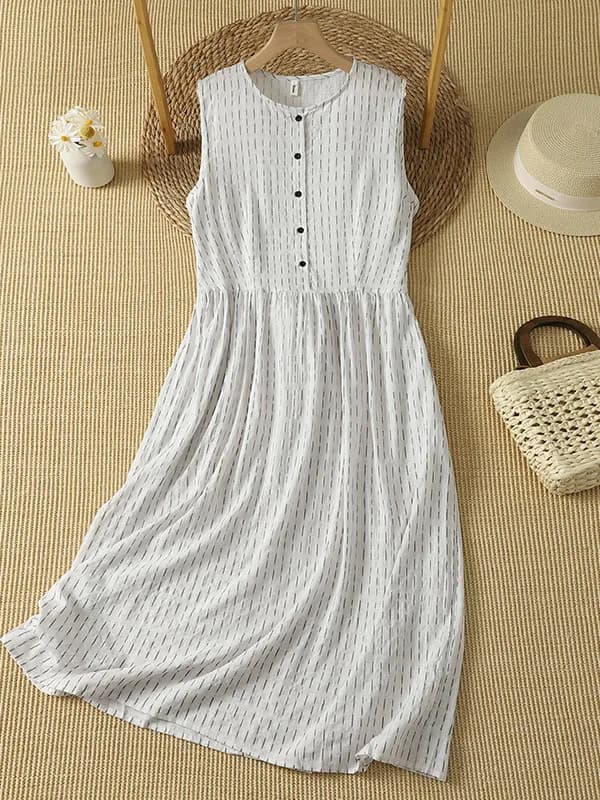 Fashionable plus Size Stripe Sleeveless Long Vest Dress High Waist Gathered Skirt Vintage Loose Fit Women's Summer Dress