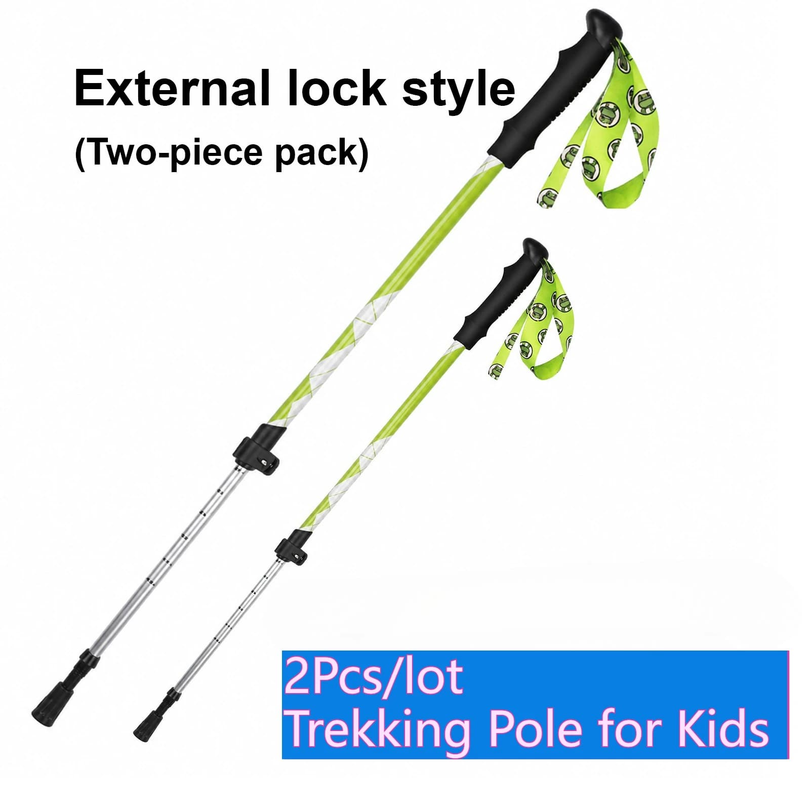 2Pcs Lightweight Kids Telescopic Trekking Pole Aluminum Adjustable Portable Walking Sticks with Cartoon Wrist Strap for Hiking