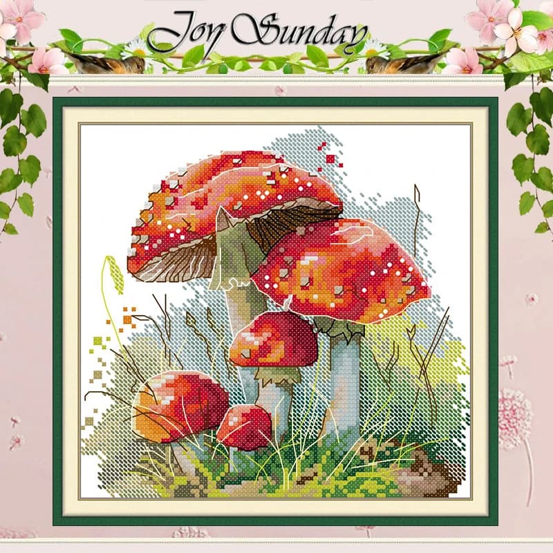 Grassland Red Mushroom Patterns Counted Cross Stitch Set DIY 11CT 14CT 16CT Stamped DMC Cross-stitch Kit Embroidery Needlework