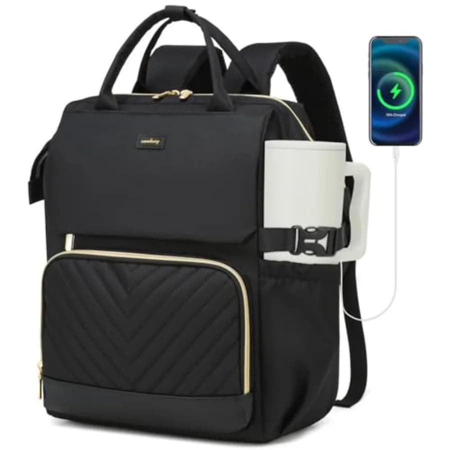 Zaino per Laptop da Donna, Borsa per College, Zaino Scolastico per Ragazze Adolescenti, Borsa da Lavoro con Portabicchieri e Caricatore USB