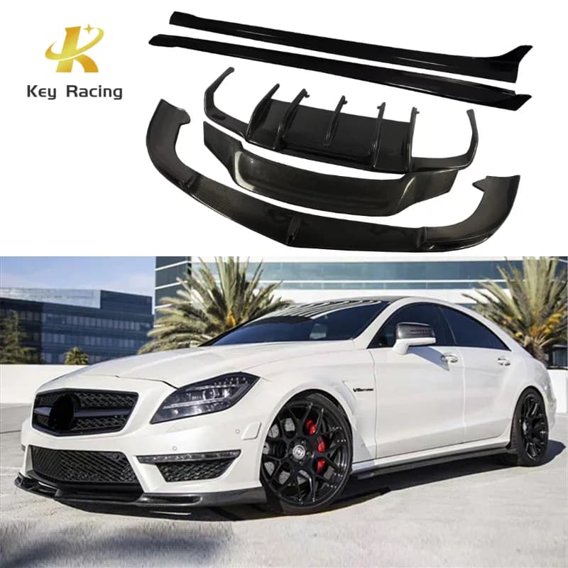 Per Mercedes-Benz Classe CLS CLS63 W218 Kit corpo vettura In fibra di carbonio Labbro anteriore Gonna laterale Diffusore posteriore Spoiler posteriore