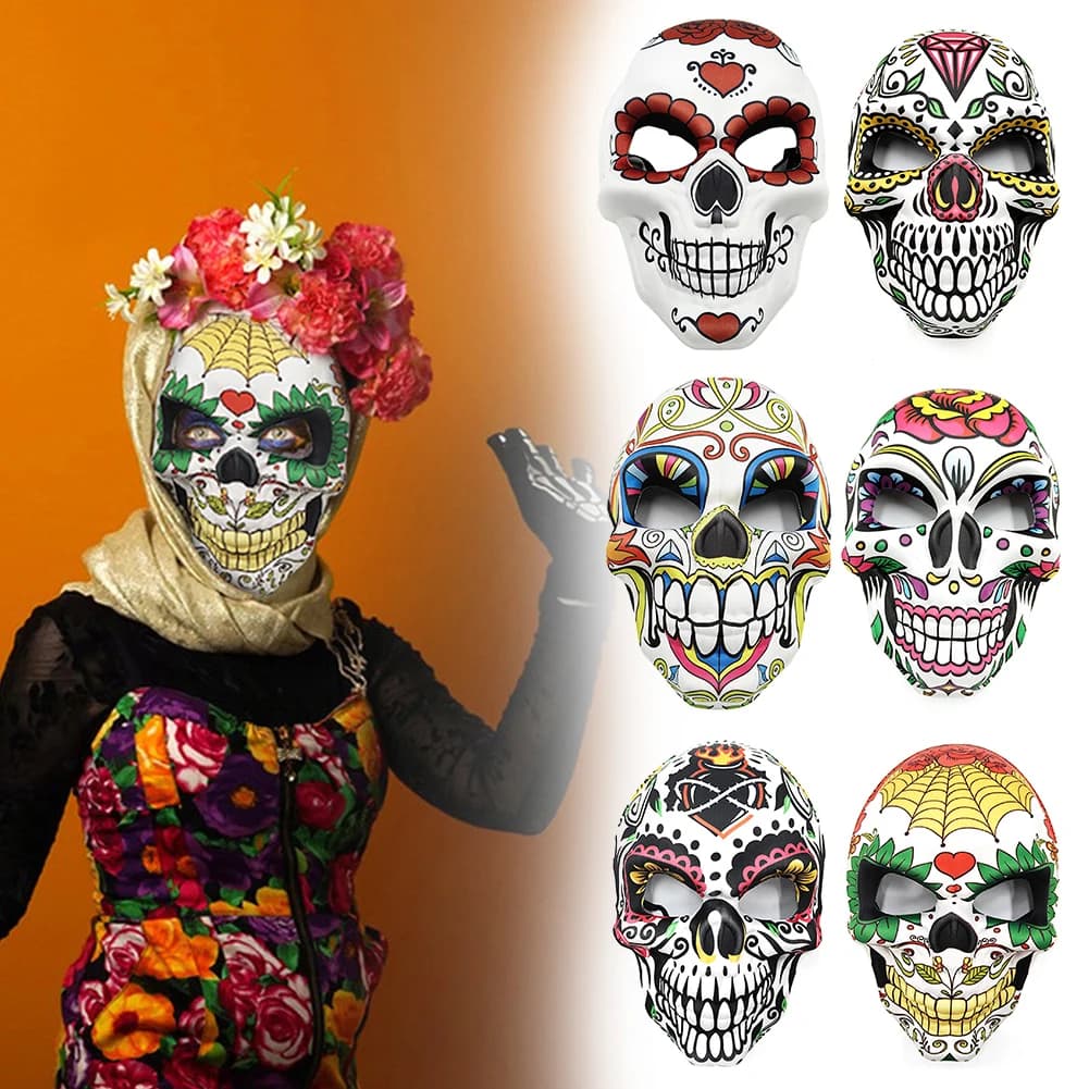 Fashion Mexican Fun Full Face Mask Spookys Zombie skeleton Masquerade Party Masquerade Mask for Women Men Cosplay Masquerade Party Prop