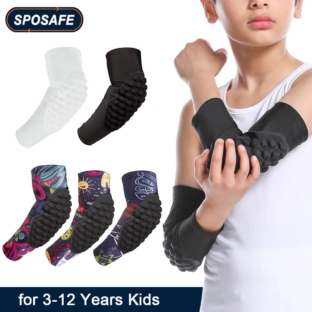 Bambini/giovani 3-12 anni gomitiere a compressione a nido d'ape manicotti sportivi per basket, calcio, pallavolo, Wrestling, ciclismo