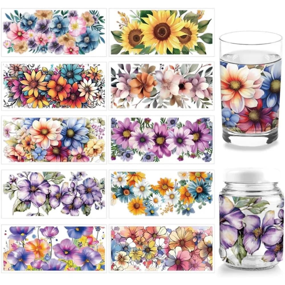 Carta Termotrasferibile in PVC per Sublimazione UV, per Tazze e Fiori, 110x240mm, 10 Stili, 1 Pezzo/Stile, 10 Pezzi/Set
