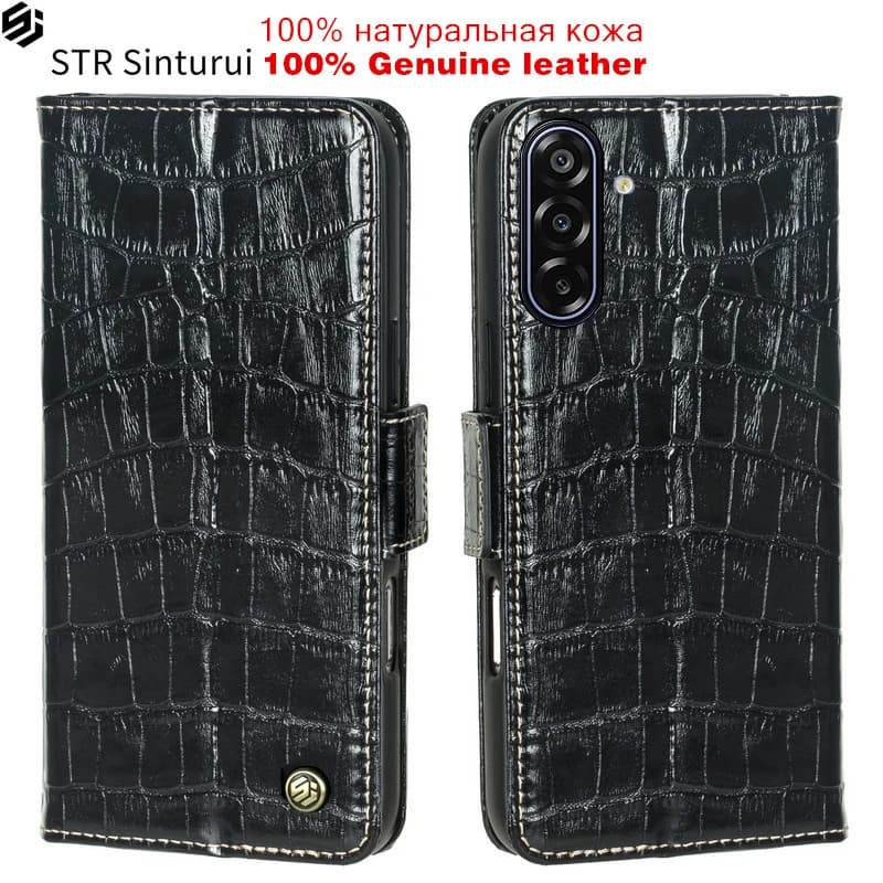 Cover portafoglio in vera pelle con venature di coccodrillo per Samsung Galaxy M17 M36 M56 M16 M55s M35 M55 M34, custodia flip antiurto