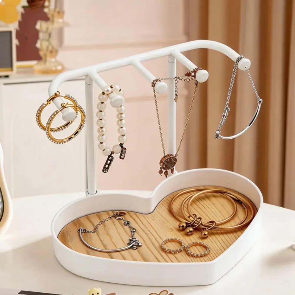 Heart-shaped Jewelry Display Rack With Wooden Base Hanging Holder Necklaces Organizer Durable Earrings Storage Rack