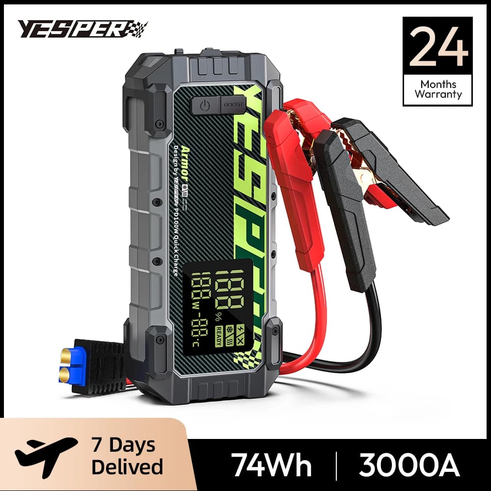 Avviatore di Emergenza YESPER 3000A con Preriscaldamento – Robusto e Antiurto, 20000mAh PD 100W, per Motori a Benzina 10L e Diesel 8L, Custodia EVA Gratuita