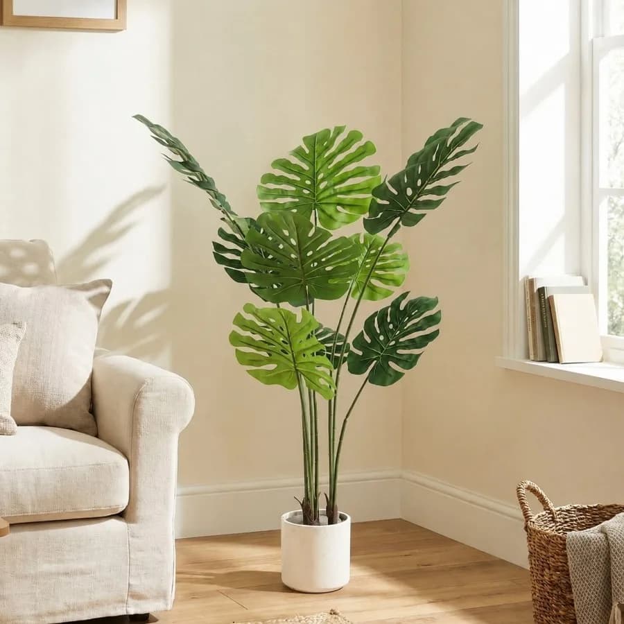 4FT Artificial Plant Fake Tropical Potted Tree Indoor Faux Floor Plant for Home Office Decor White Pot