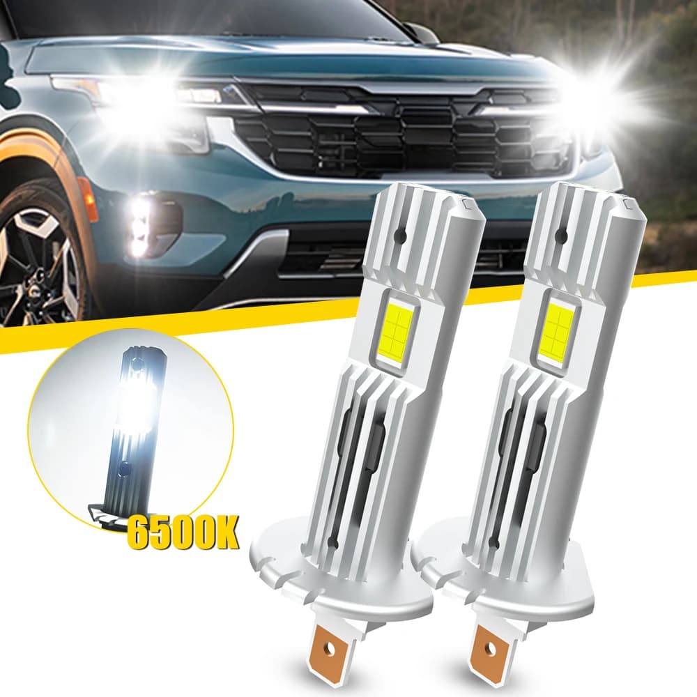 2PCS AUXITO GF H1 LED Canbus Bulbs Headlight Kit 6500K Xenon White H1 Headlamp Fanless Ultra Powerful High Beam 360 Super Bright