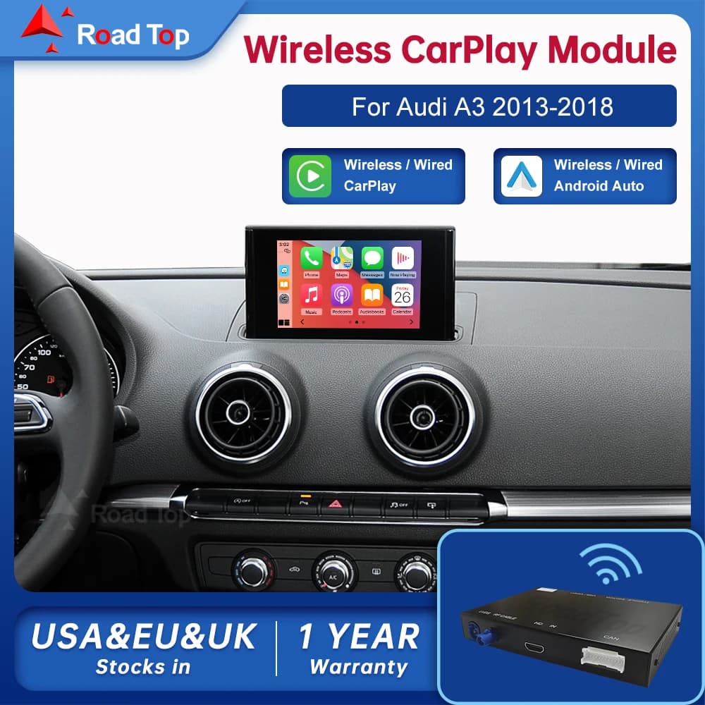 Road Top Wireless Android Auto per Audi Car A3 S3 Q2 B9 2013-2018 Carplay Interfaccia Mirror Link Air Play
