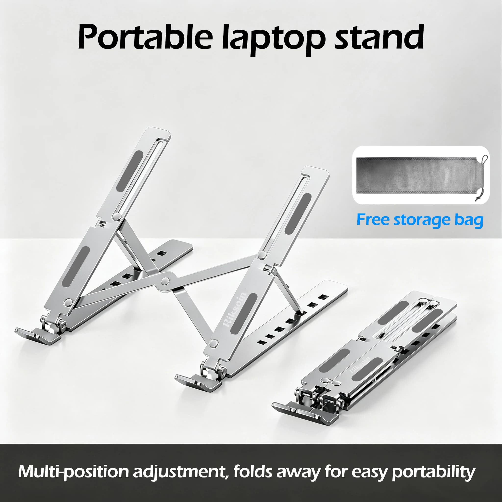 RIKSOIN Desktop Laptop Stand, 7-position Adjustable, Portable Laptop Stand, Foldable Portable Cooling Stand, Sturdy and Stable S