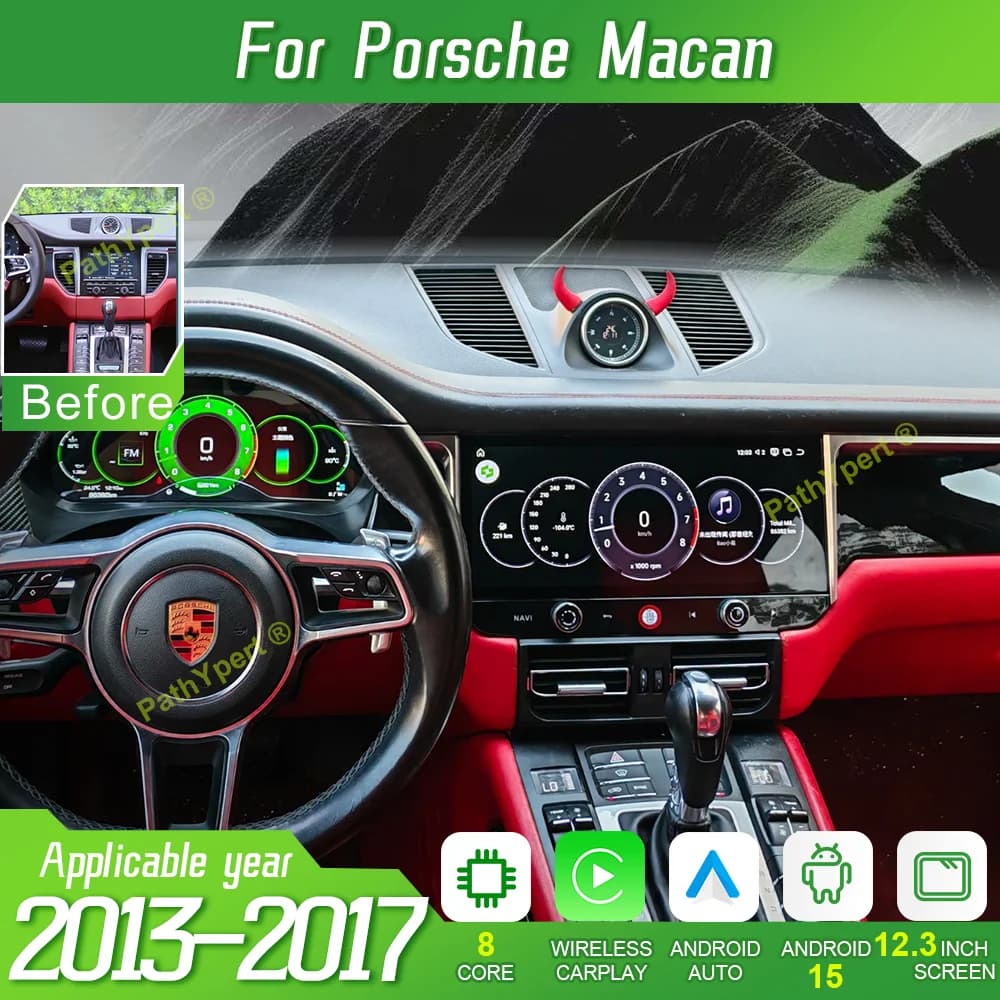 Autoradio Android 15 da 12.3'' per Porsche Macan 2013-2017 con Carplay Wireless, 12G+256GB, Stereo Multimediale, DSP, FM, 4G, WIFI, GPS, BT