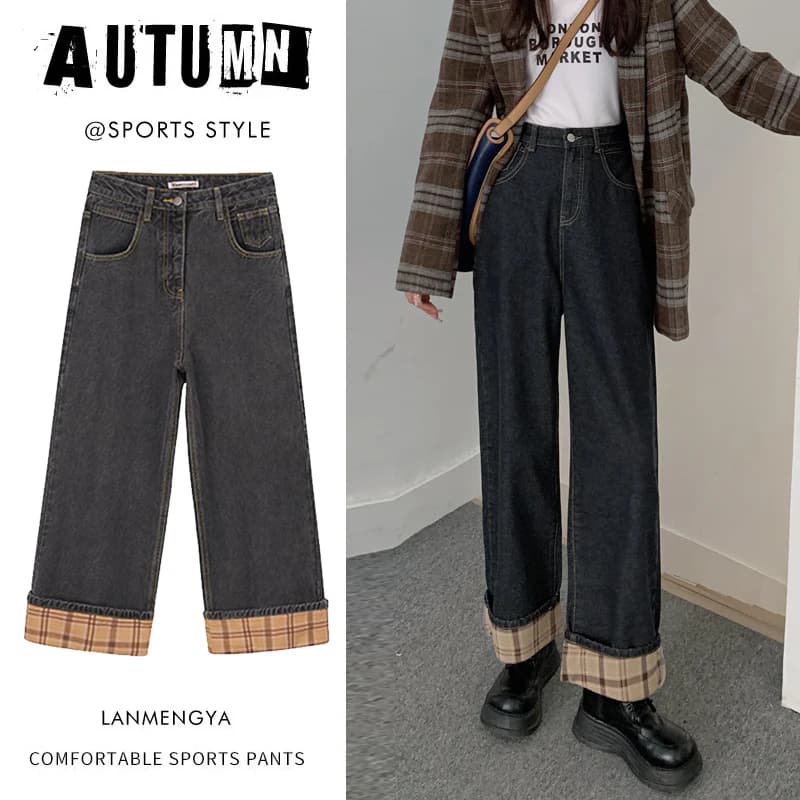 High Waist Wide Leg Straight Jeans Women's Summer Thin Large Size Loose Slimming Trousers Trendy Deep Blue Denim Pants