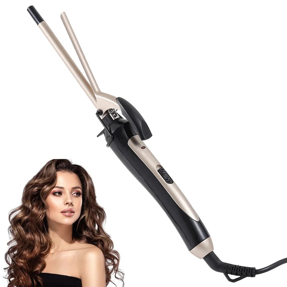 Bigodino per capelli piccolo da 9 mm con clip Bacchetta arricciacapelli piccola da 9 mm per capelli medi e lunghi, ferro arricciacapelli a botte piccola in ceramica per le donne