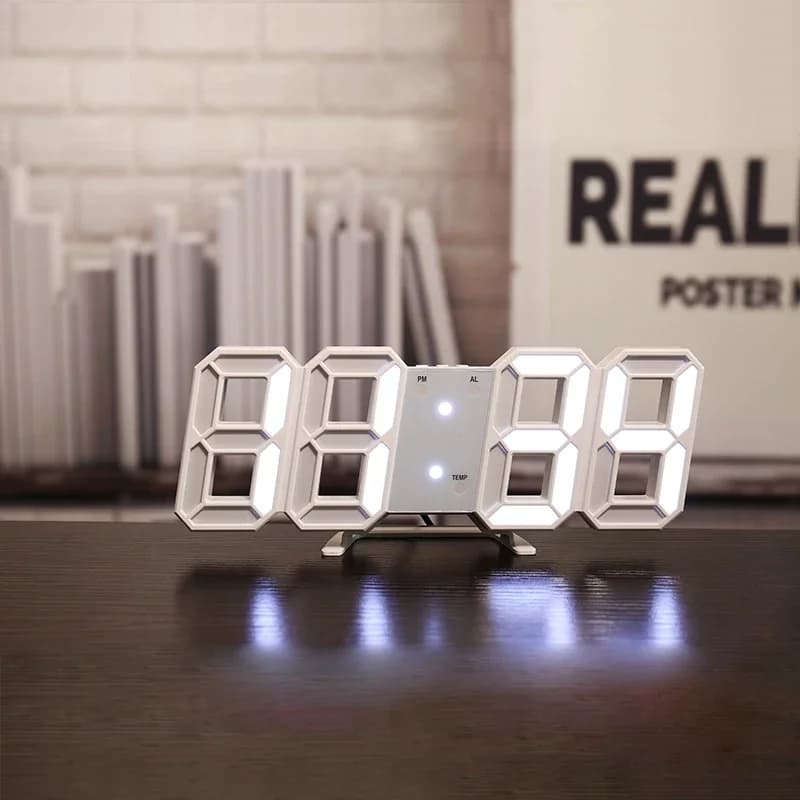 Orologio da parete Allarme digitale Cucina moderna Elettronica Smart 3D Alimentatore USB LED Ora Data Visualizzazione della temperatura Desktop Camera da letto