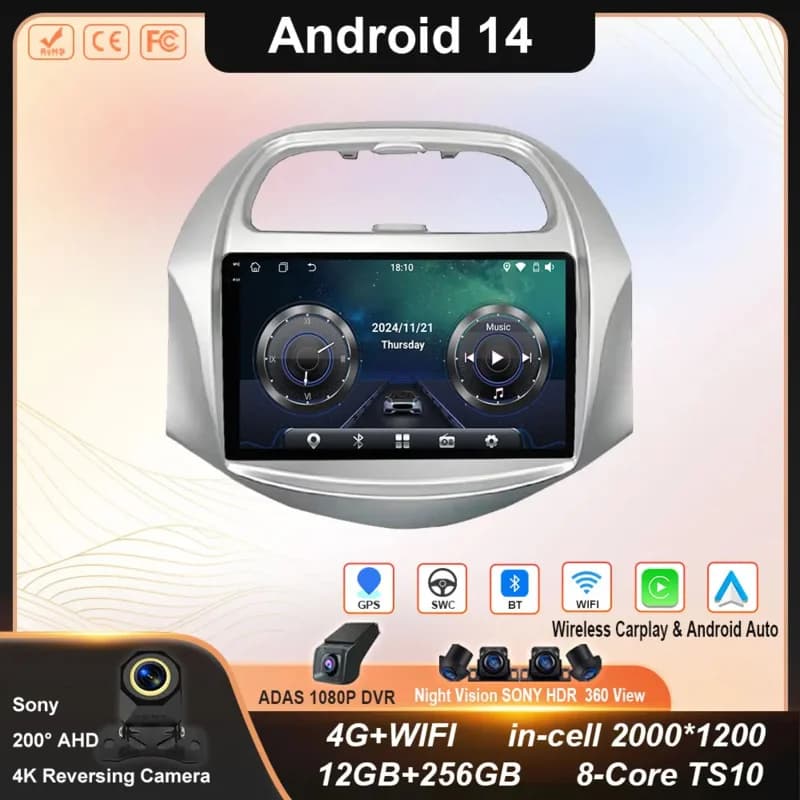 Carplay Android Auto Autoradio Multimediale Stereo Per Chevrolet SPARK BEAT 2018 2019 Lettore Video Wifi 4G GPS QLED BT No 2din dvd