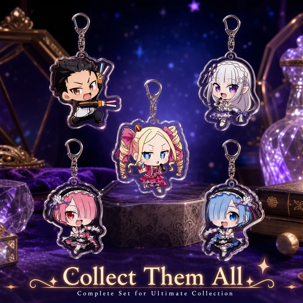 Re Zero Starting Life in Another World Acrylic Keychain Cute Anime Keyring Charm Backpack Pendant for Men Women Gift Kids