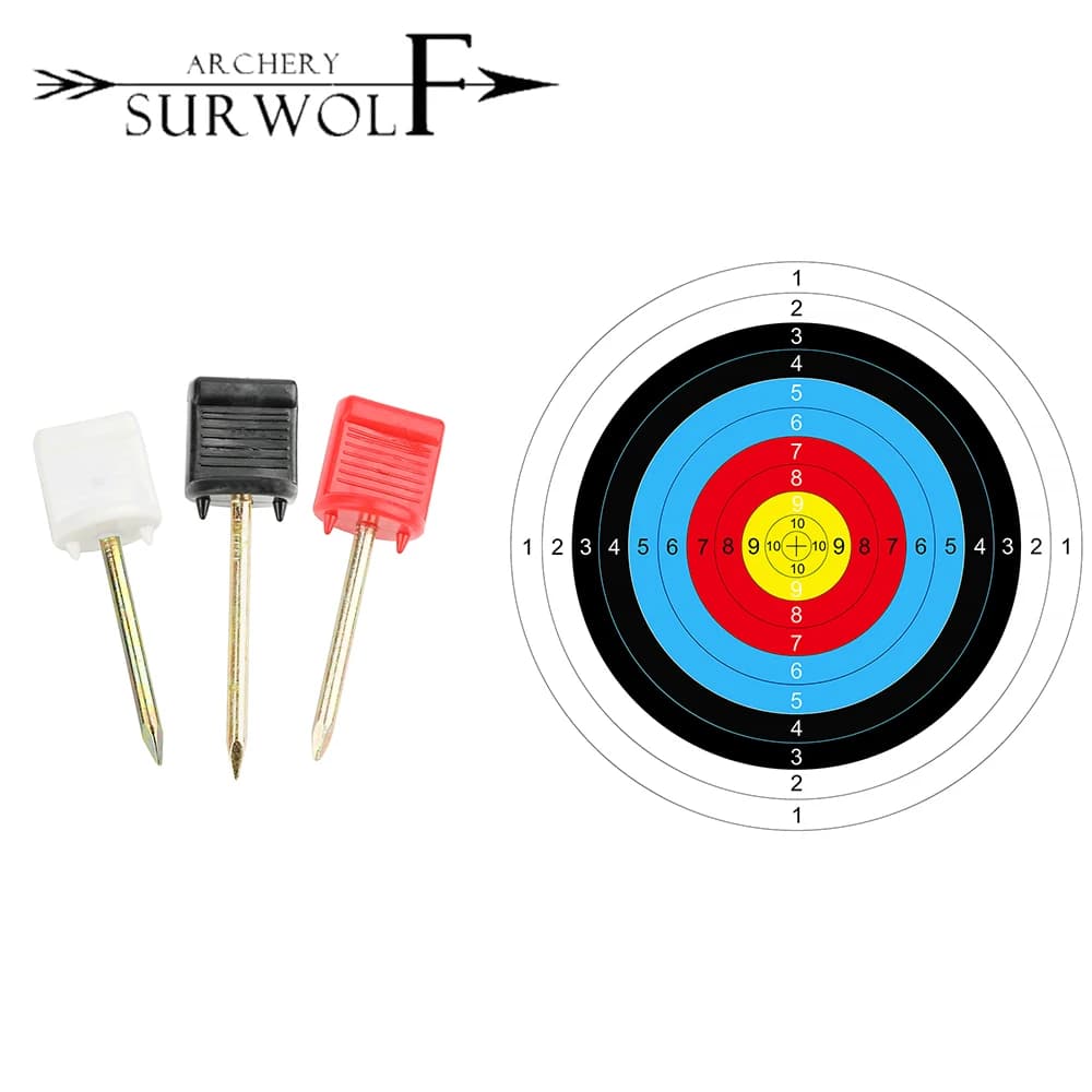 12pcs Archery Target Pin Color and 2pcs 40*40cm Target Paper Set for Outdoor Hunting Shooting Practice Bow and Arrow Accessories