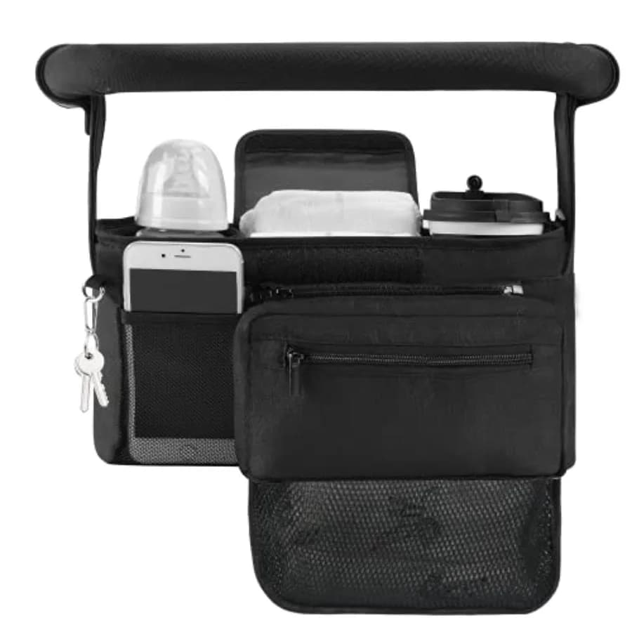 Organizer Universale Antiscivolo per Passeggino Momcozy con Portabicchieri Isolato, Borsa Porta Telefono Staccabile e Tracolla, Compatibile con Uppababy, Baby